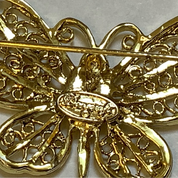 Danecraft Jeweled Gold Toned Butterfly Brooch - Picture 7 of 8